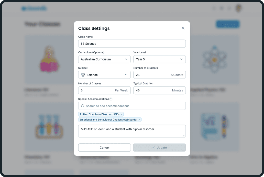 Enter Your Classroom Details