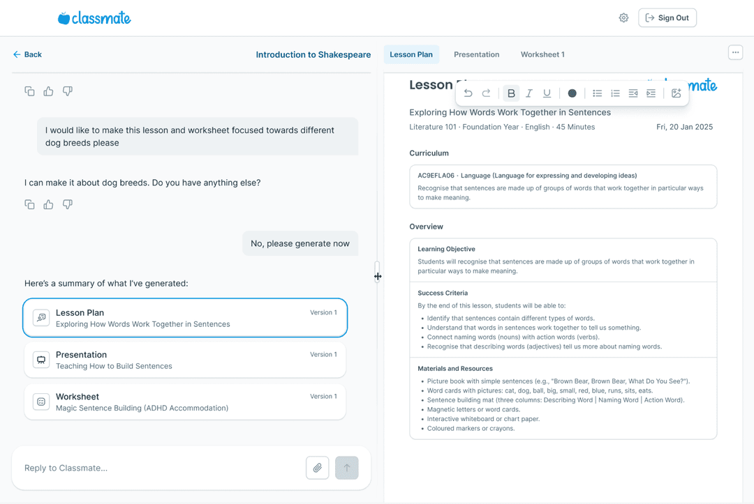 How Classmate builds your lesson plan