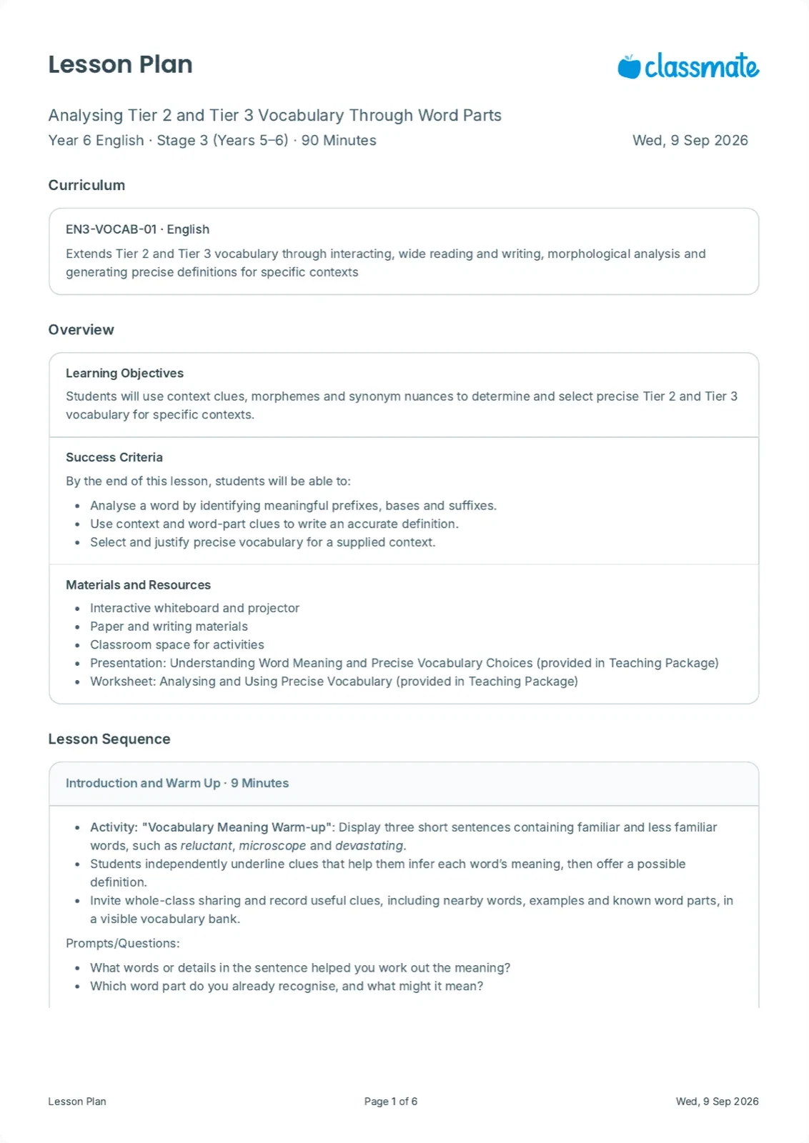 Lesson plan preview page 1